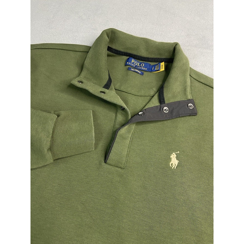 Polo Ralph Lauren Sweatshirt Mens Small Green Performance Pullover 1/4 Snap Pony